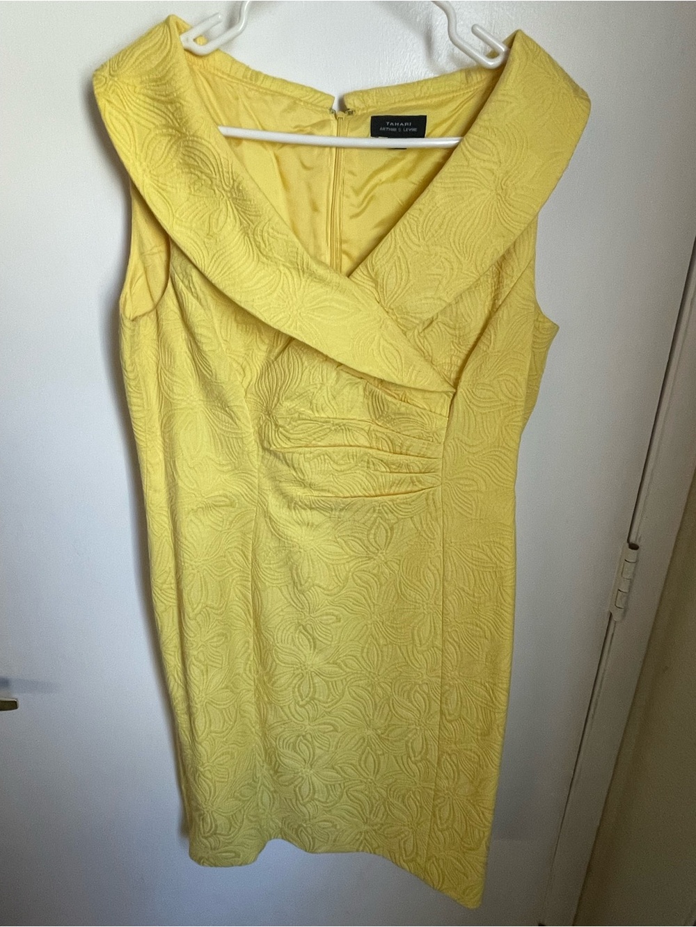 Tahari Yellow Textured Midi Sheath Dress